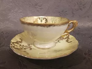 Vintage Royal Sealy Iridescent Yellow Gold Footed Tea Cup Saucer Set Lusterware - Picture 1 of 9
