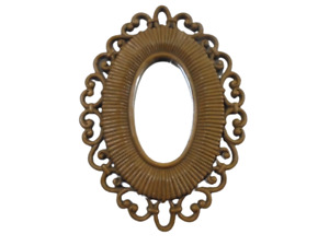 Small Vintage Ornate Wall Mirror Decorative Scrollwork Home Decor Oval Brown