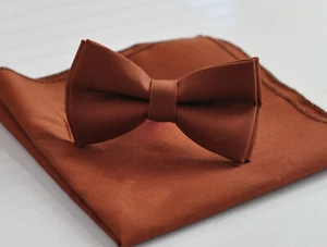 Rust Rusty Brown Cotton Bow tie + Pocket Square  Hanky for Men / Youth / Boys - Picture 1 of 16