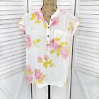 Quiksilver Floral Blouse Womens Small White Pink Sheer Popover Cap Sleeve