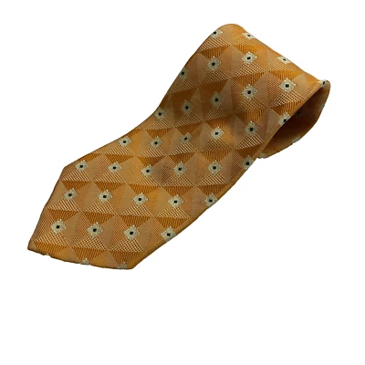 Ermenegildo Zegna Tie Men's Gold Geometric Silk Necktie Handmade In Italy - Image 1 of 4