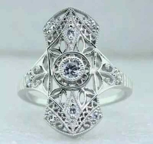 Art Deco Stil runder Lab Created Diamant 14K Weißgold FN Jubiläum Geschenk Ring - Bild 1 von 9