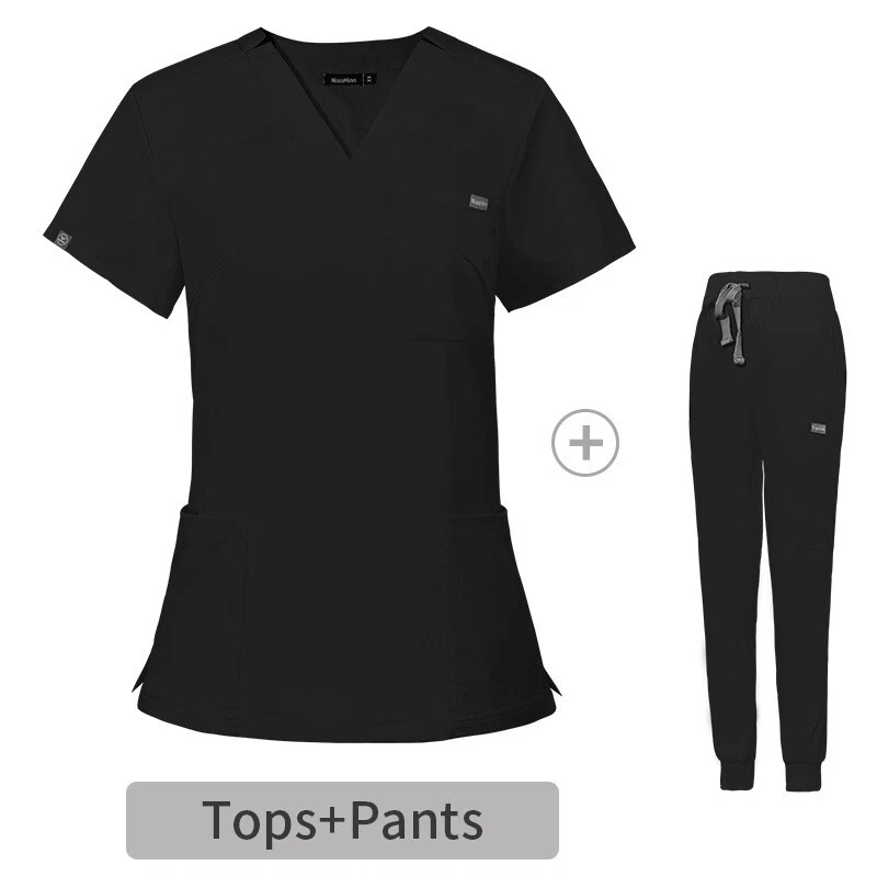 Stretch Nursing Medical Scrub Uniform Set Men Women V-Neck Jogger Workware Suit - Image 1 of 4