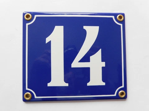 Old French Blue Enamel Porcelain Metal House Door Number Street Sign / Plate 14 Cover