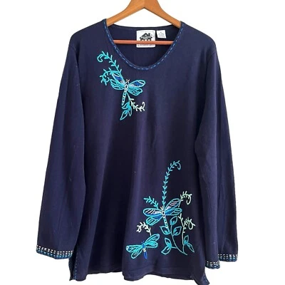 Suéter De Colección Libro de Cuentos Tejidos Libélula Bordado Talla 1X Cottagecore Caprichoso Foto 1 de 4