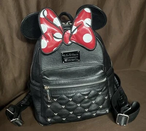 Disney Loungefly Minnie Mouse Bow Ears Mini Backpack Black Quilted - Picture 1 of 7