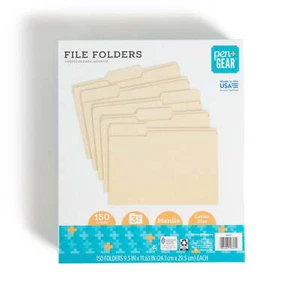 Pen+Gear File Folders, Letter, Manila, 1/3 Cut, 150 Count - Picture 1 of 8
