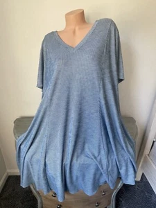Torrid Minikleid Rippstrick Fit & Flare Swing Übergröße 5 5X blau weiß V-Ausschnitt - Bild 1 von 13
