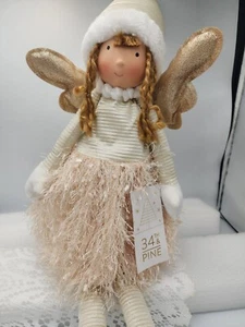 34th & Pine Holiday Angel Fairy Weighted Shelf Sitter Doll Gold White Sparkles - Picture 1 of 5
