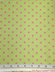 2005 Pink Polka Dots On Green 27"x WOF Cotton Sew Quilt Remnant Cranston Print - Picture 1 of 2