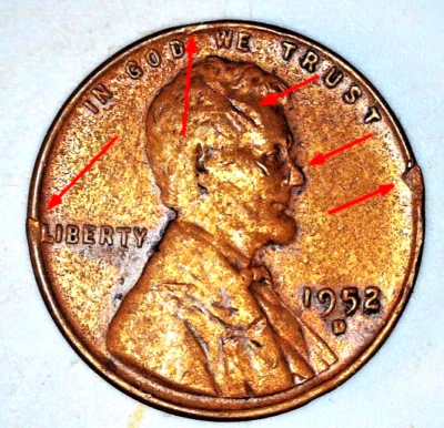 { 1952 D Lincoln Wheat Penny with Many  Errors #f52 - Image 1 of 4