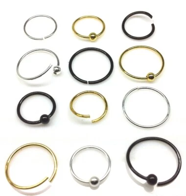 Sterling Silver Nose Ring Hoop 6mm 8mm Small Thin BUY 2, GET 1 EXTRA FREE! - Image 1 of 3