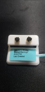 2.9 CTW Black Oynx Lab Created earrings . Gold OVER sterling silver .925-- New - Picture 1 of 1