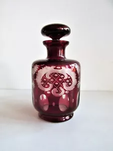 Vintage tschechisch/böhmisch klar & rubingraviert Glas Parfümflasche EGMERMANN 1950er - Bild 1 von 8