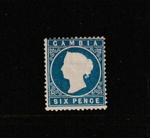Gambia 1880/1 6d blau, Wmk seitlich SCHRÄG ETIKETT MM, SG 18AC, Hinweis