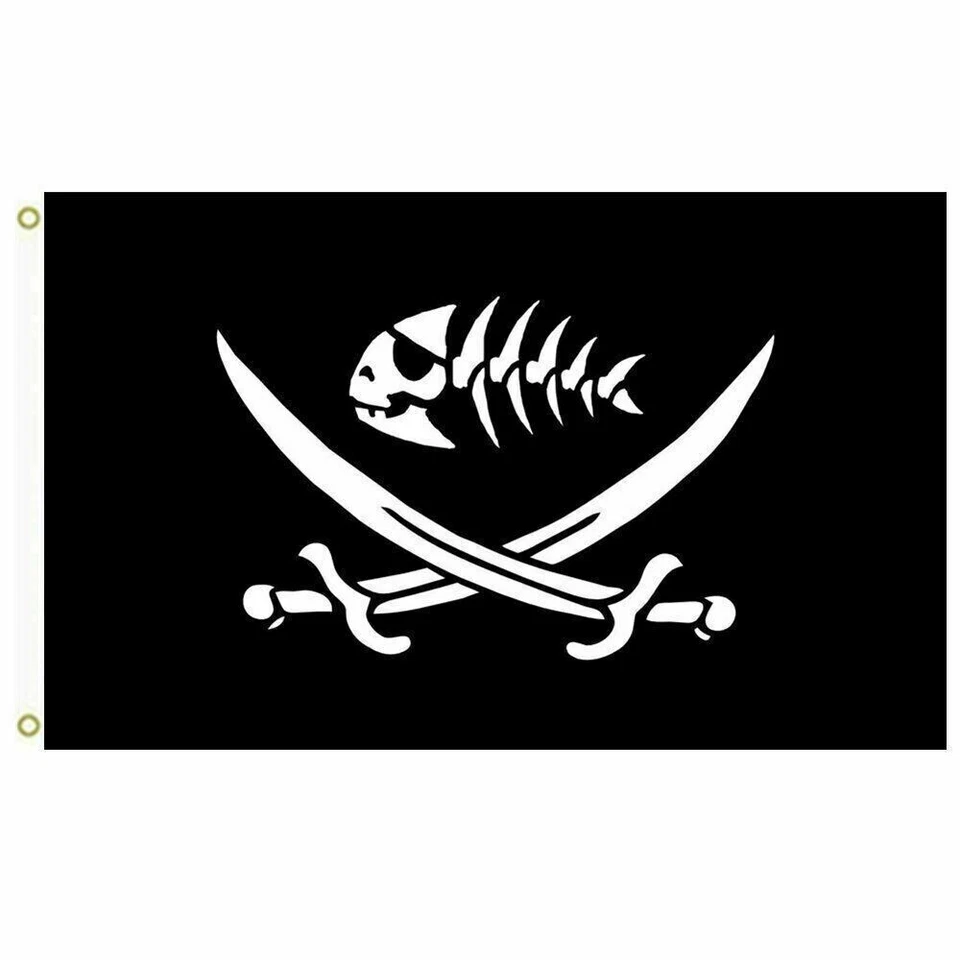 3x5 Black Pirate Fish Flag Swords Banner Boat Beach Jolly Roger USA 100D America - Image 1 of 4