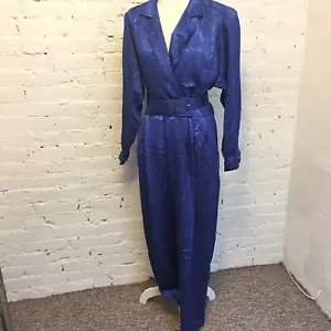 Vintage 80er Liz Roberts blau Satin Schlangenleder Overall Gr. 10 passt 8-10 - Bild 1 von 7