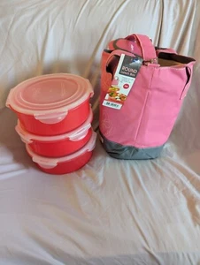 LockNLock Pink Round Lunch Box, Carry bag and Tupperware set. - Picture 1 of 19