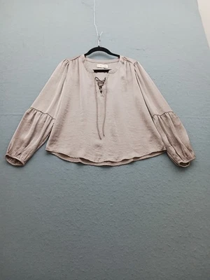 Blusa campesina Lucky Brand para mujer talla S bronceada lisa detalle con cordones Foto 1 de 4