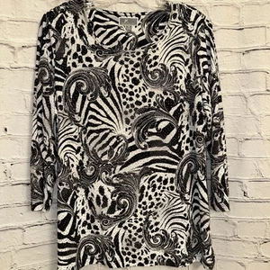JM Collection Women’s Jacquard Abstract Animal Print Boat Neck Sparkly Top Med - Bild 1 von 11