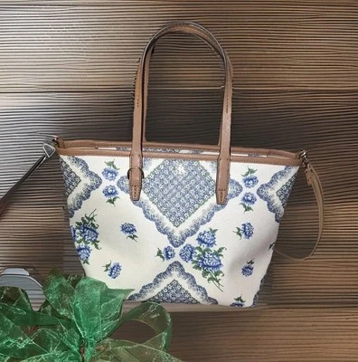 Tory Burch Kerrington Blue & White Squareterrace Ditsy Floral Tote Bag Purse NEW - Image 1 of 4