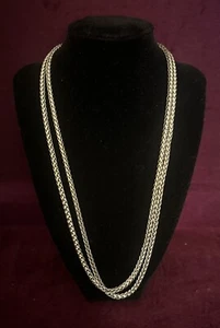Stainless Steel Wheat Silver Chain Necklaces 11” Doubled Extra Long 24” - Picture 1 of 2