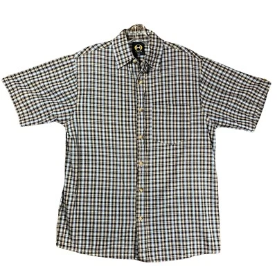 Halo Men's Large Short Sleeve Button Front Skateboard Beach Shirt Blue Check EUC - Image 1 of 4