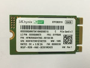 SKhynix HFM256GDHTNG-8310A 256GB M.2 2242 NVME PCIE GEN3X2 SSD For ThinkPad T480 - Afbeelding 1 van 5