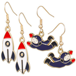  2 Pairs Outer Space Astronauts Ears Drop Earrings for Women Lightweight