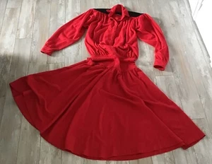 Karin of New York vintage 80s Red 100% Wool Dress Long Sleeves - Picture 1 of 11