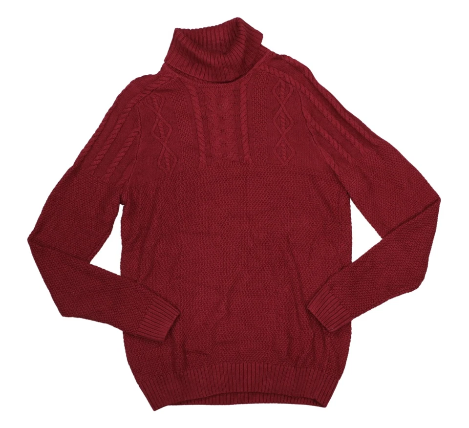 Suéter para hombre Club Room grueso tejido con cable cuello alto color liso nuevo con etiquetas granate Foto 1 de 1