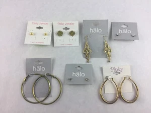 Costume Fashion Earring Lot 7 Yellow Gold Tone Dangle Hoop Stud Drop Jewelry - Picture 1 of 3
