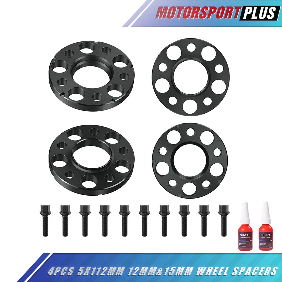 12mm &15mm 5x112 Wheel Spacers w/ Lug Bolts For W202 W203 W204 W220 SLK250 CL500 Foto 1 de 4