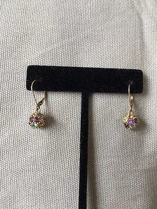 Multi-Gemstone Glitter Ball Earrings 10K Yellow Gold - Picture 1 of 12