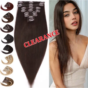 Extensiones de cabello humano CLERANCE 100% reales Remy con clip en trama cabeza completa larga corta - Imagen 1 de 78