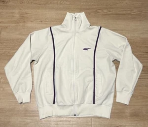 Vintage 80s Small ASICS Track Jacket JAPAN 1980s Cream Purple Red 20.5x21.75 - Picture 1 of 10