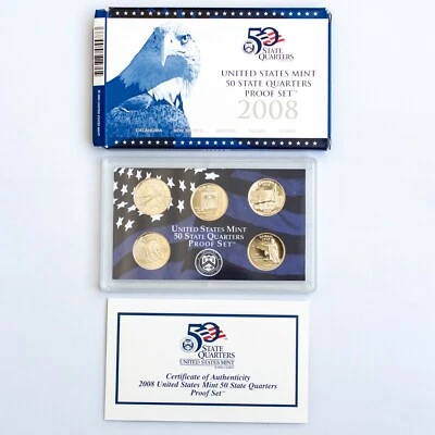 2008 S US 50 State Quarters Uncirculated Proof Mint Set - 5 Proof Coins OGP COA - Image 1 of 4