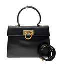 Salvatore Ferragamo Top Handle Bag Black Leather From JAPAN0142