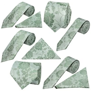Green Flower Classic Men's Tie Floral Wedding Grooms Formal Christening Prom Tie - Picture 1 of 16