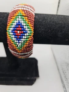 Bracelet Bangle Beaded African style Brown/white/orange/green/blue/Red - Picture 1 of 5