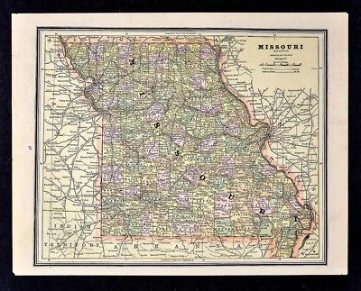Mapa Cram 1891 - Missouri St. Louis Jefferson City Springfield Hannibal Columbia Foto 1 de 2