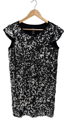 Wonder Nation Girl's Plus Size Short Sleeve Black & Silver Sequin Dress Size XL - Image 1 of 4