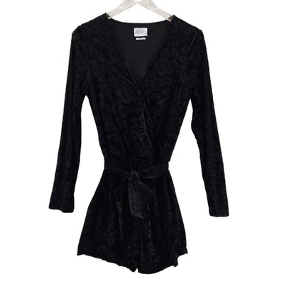 Anthropologie Saylor Romper Womens Small Black Burnout Velvet Floral Long Sleeve - Image 1 of 4
