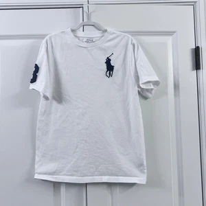 Polo Ralph Lauren bambino ragazzo bianca t-shirt blu pony applicazione manica corta taglia M - Foto 1 di 8