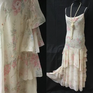 Laura Ashley Delicate Floral Sequins Silk 20’s Vintage Style Flapper Dress 16 - Picture 1 of 19