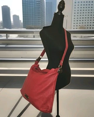 Valentina Made In Italy Red Pebbled Leather Hobo Handbag 15x15 - Изображение 1 из 4