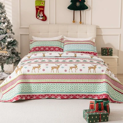 Juego de edredón de Navidad de 3 piezas tamaño king, ropa de cama suave de reno copo de nieve de Navidad S... Foto 1 de 4