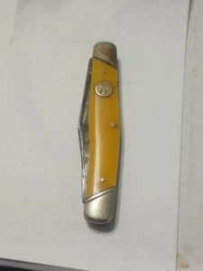 Vintage BOKER - TREE BRAND 9886 YELLOW 3 Blade In Average Working Condition U.S. - Picture 1 of 7