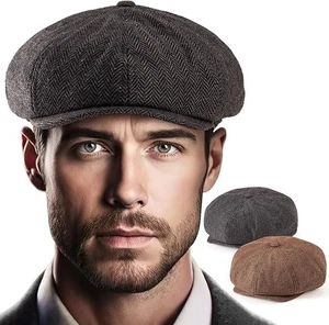 Paquete de 2 sombreros de noticiero de 8 paneles para hombre mezcla de lana tweed gorra de taxi irlandesa ajustable - Imagen 1 de 8