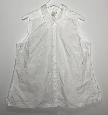 Garnet Hill 18 Tunic Blouse White Cotton Embroidered Sleeveless Top NWOT - Image 1 of 4